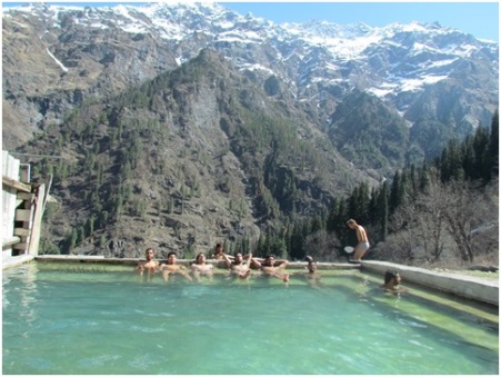 Hot springs man made pool on the top of Kheerganga just below the Shiva temple